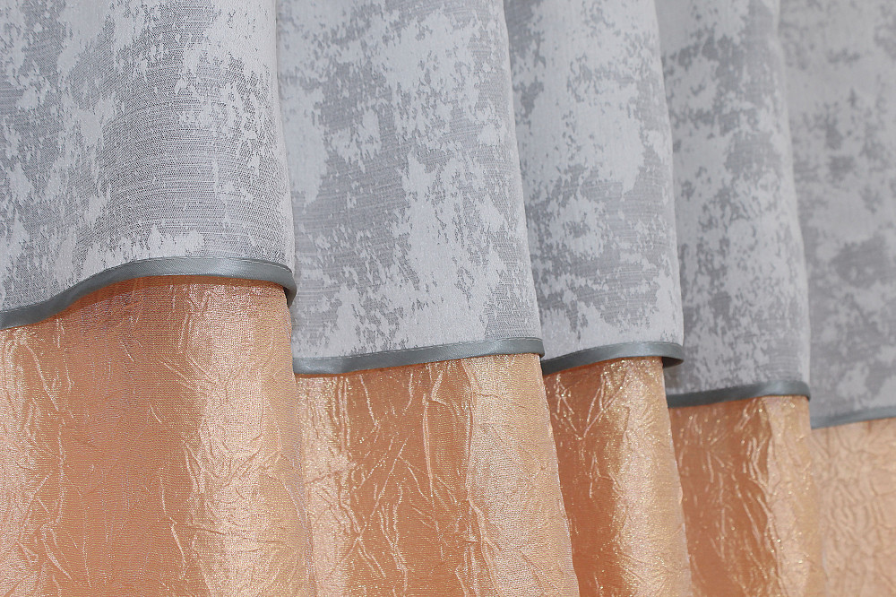 Кухонні штори VR-Textil № 073к з ламбрекеном і підхватами персиковий з світло-сірим 275х170 см (52-0138) Київ - фото 4