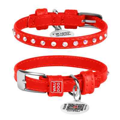 Нашийник для тварин WAUDOG Glamour з QR-паспортом з стразами L Ш 25 мм Д 38-49 см червоний (32793) Вінниця