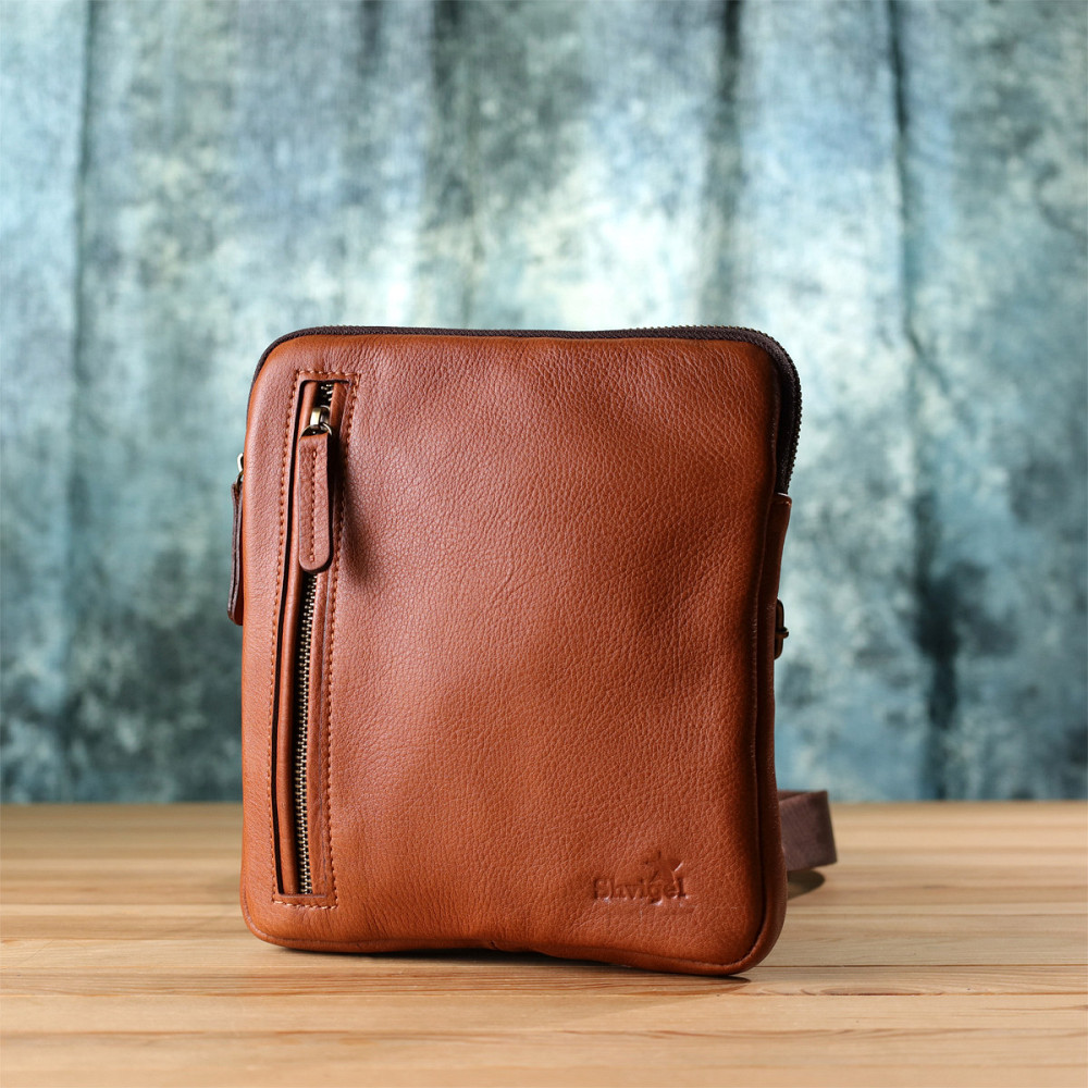 Мужская кожаная сумка через плечо из прочной зернистой кожи Shvigel 23151 Рыжий Киев - изображение 10