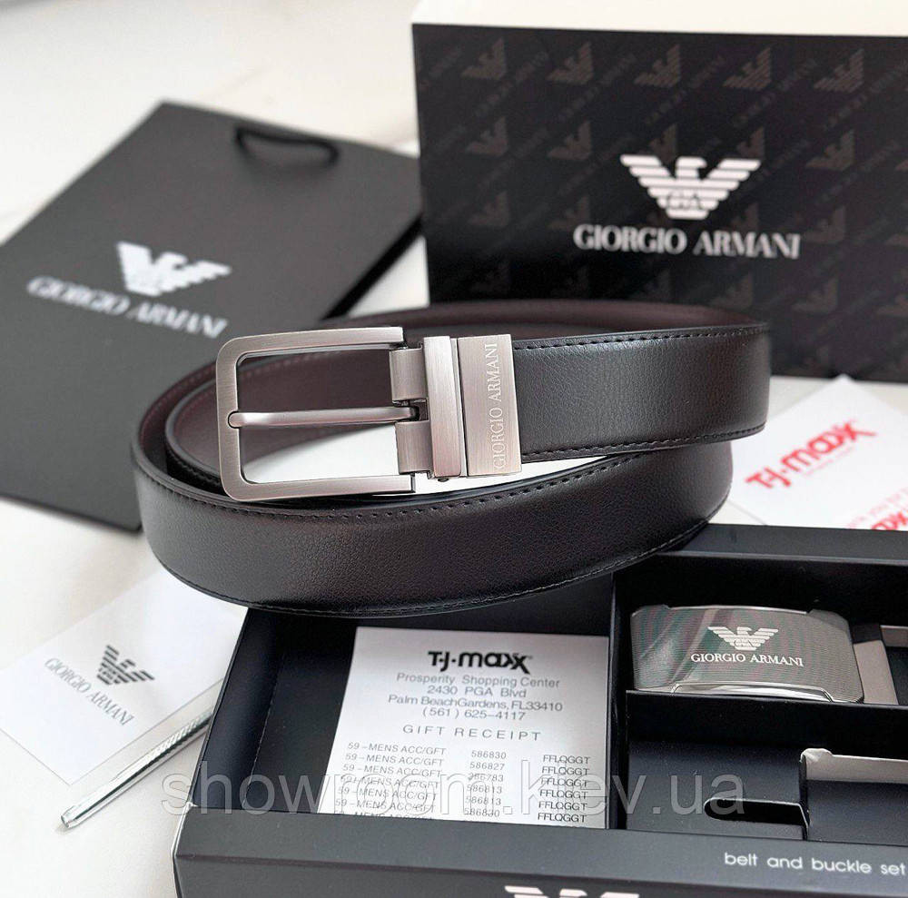 Мужской кожаный ремень с двумя пряжками, подарочная упаковка GA (314) Киев - изображение 8