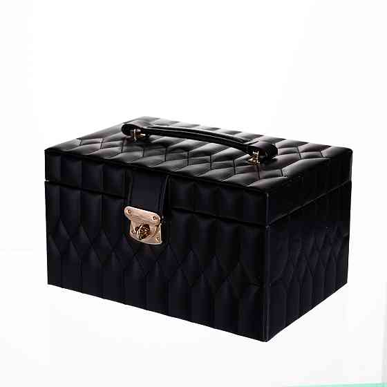 Скринька для прикрас з еко шкіри 3 яруси з дзеркалом органайзер для ювелірних виробів Чорний Yiwu HP-5-17B Коломыя