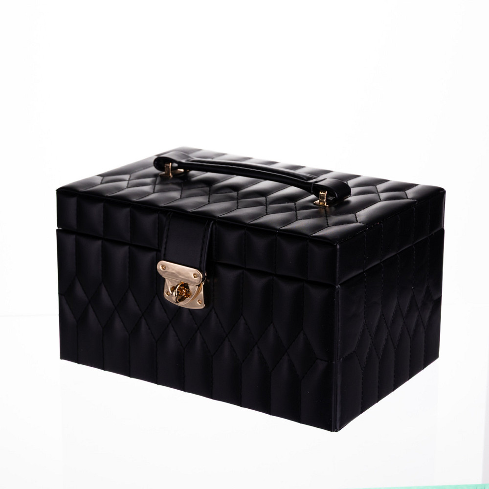 Скринька для прикрас з еко шкіри 3 яруси з дзеркалом органайзер для ювелірних виробів Чорний Yiwu HP-5-17B Коломыя - изображение 1