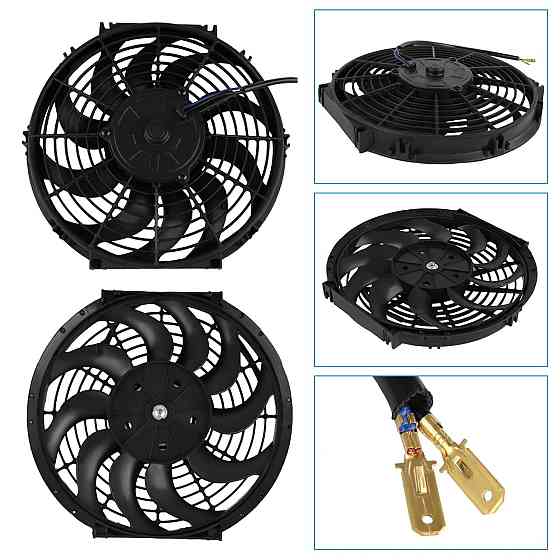 Вентилятор радіатора DOCAS QCFS-001 12'' 12V 80W чорний тонкий універсальний 10 лопатей 3-Pin монтажний комплект Київ