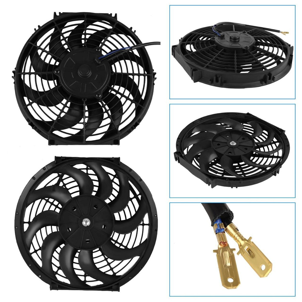 Вентилятор радіатора DOCAS QCFS-001 12'' 12V 80W чорний тонкий універсальний 10 лопатей 3-Pin монтажний комплект Київ - фото 2