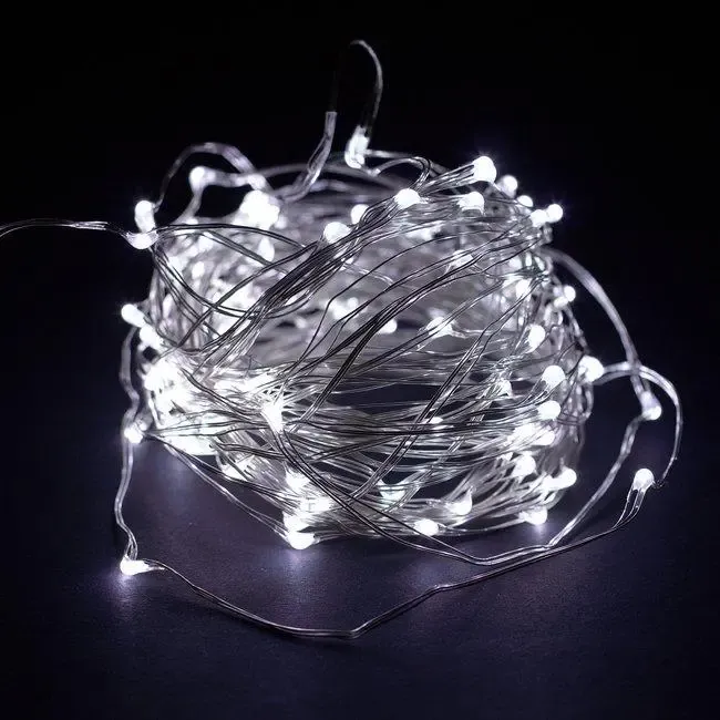 Новогодние гирлянды. Медная проволочная лампа 100LED 10м, (батарейки) Цвет белый Силиконовый провод (7108) Коломия - фото 3