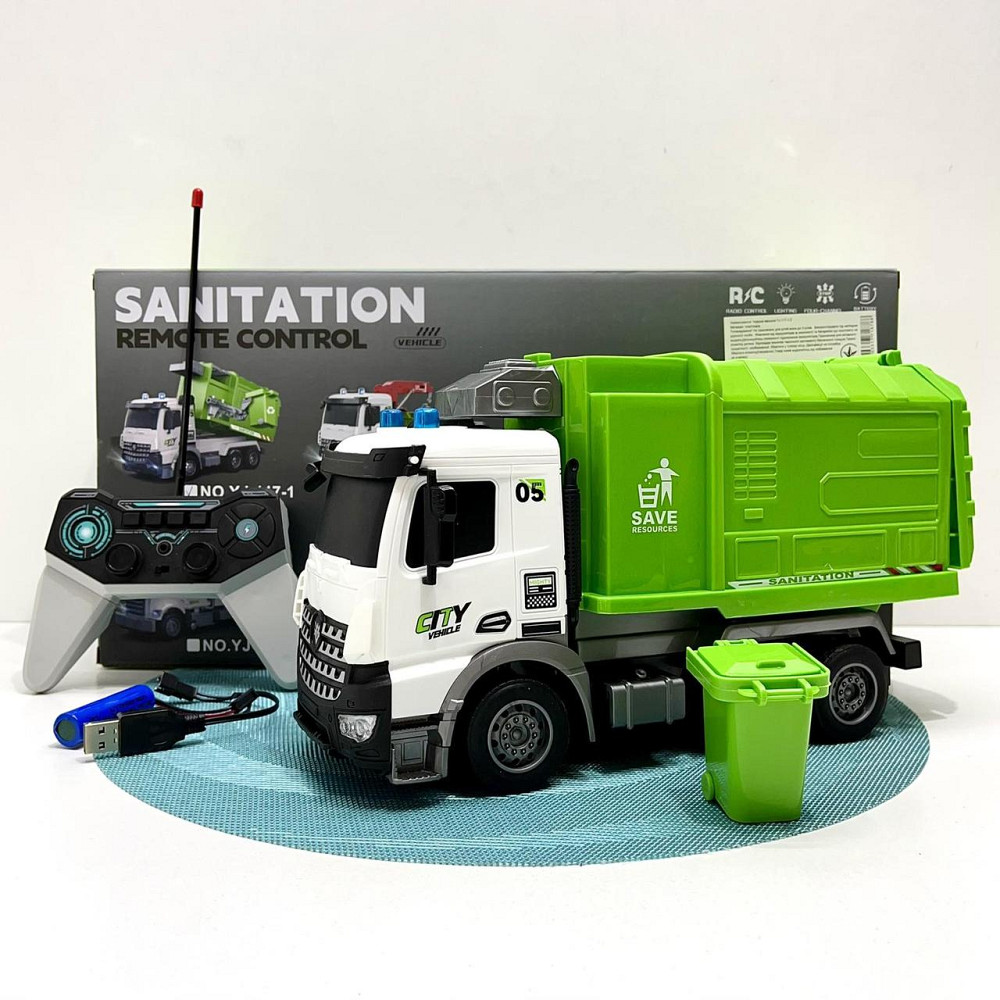 Машина сміттєвоз на радіокеруванні світлові ефекти 29 см Зелена (YJ-117-1-2) Чернігів - фото 1