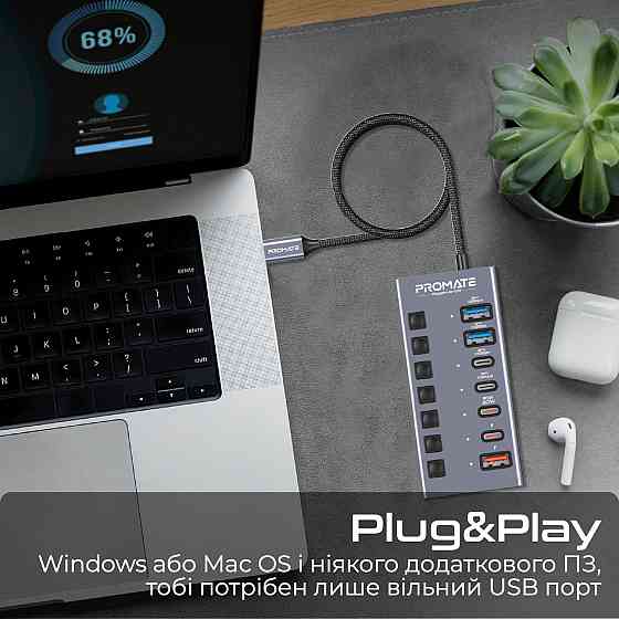 Концентратор USB Type-C Promate Gegahub-10G 7 in 1 Grey (gegahub-10g) ( Сірий ) Харьков