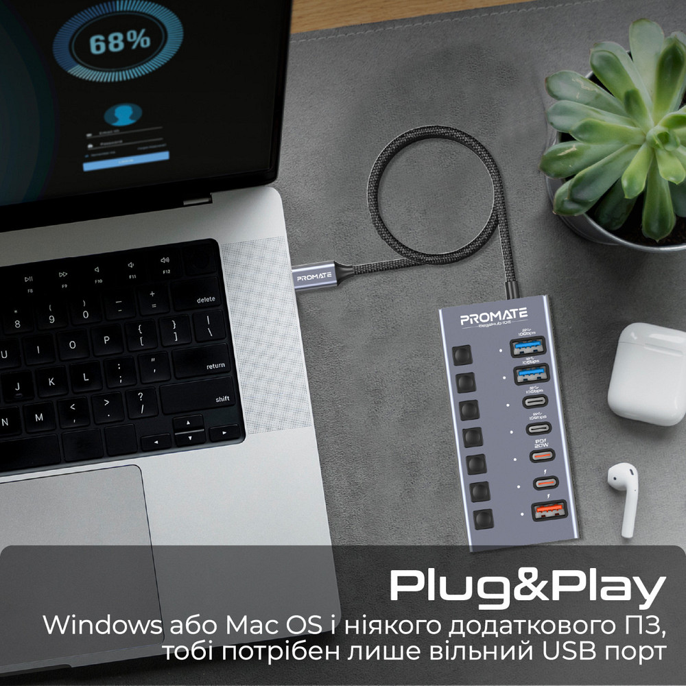 Концентратор USB Type-C Promate Gegahub-10G 7 in 1 Grey (gegahub-10g) ( Сірий ) Харьков - изображение 5