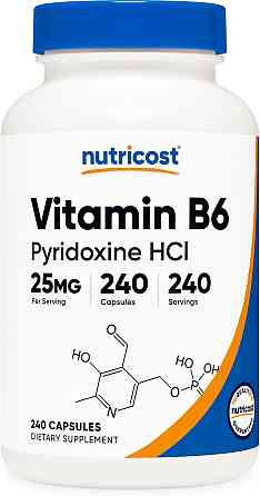 Витамин B6 Nutricost Vitamin B6, Pyridoxine HCl, 25 mg, 240 Capsules Луцк