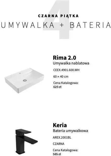 Раковина  Excellent Zestaw Nablatowa 60 Rima 2.0+Bateria Umywalkowa Keria Black (CEEX4901600WH+AREX2001BL) Київ - фото 1