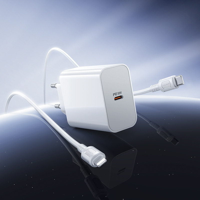 Мережевий зарядний пристрій з кабелем BOROFONE BA107A Stellar single port PD30W charger set (C to iP) (EU) White Одеса - фото 9