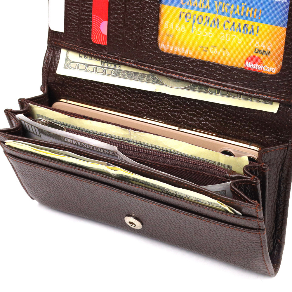 Женский удобный кошелек из натуральной зернистой кожи CANPELLINI 21654 Коричневый Киев - изображение 5