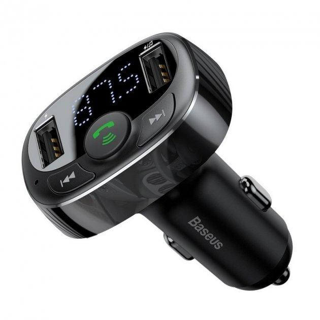 FM-модулятор трансмиттер Baseus T-Typed + bluetooth (2USB) CCTM-01 Black Винница - изображение 1