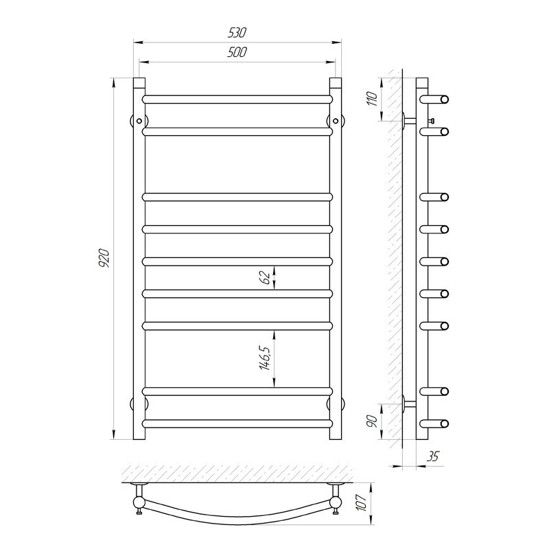 Водяна сушарка для рушників Laris Класик П9 500x900 Київ - фото 5