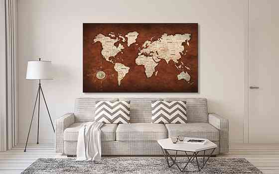 Картина полотно у вітальню / спальню   Мапа Світу    MLP_262 ( 60х30см ) 50x100 см Київ