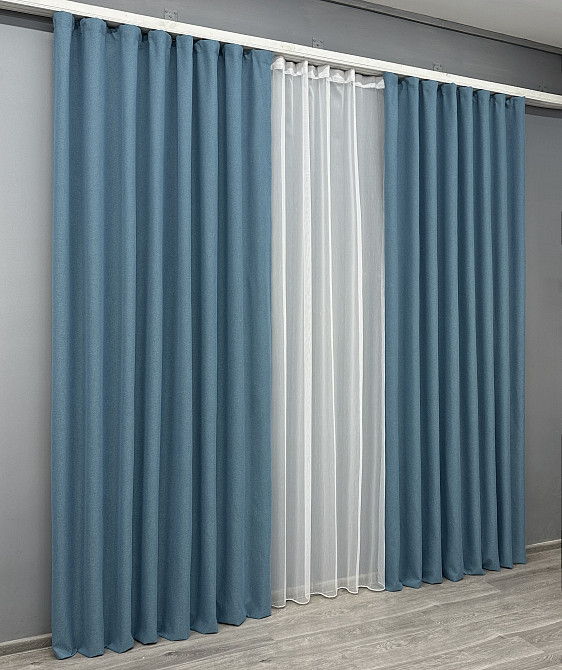 Комплект штор VR-Textil 100% блекаут ASHEN NIGHT 150х270 2шт і Тюль 400х270 1852ш-1153т синій з білим 71-093/3 Київ - фото 3