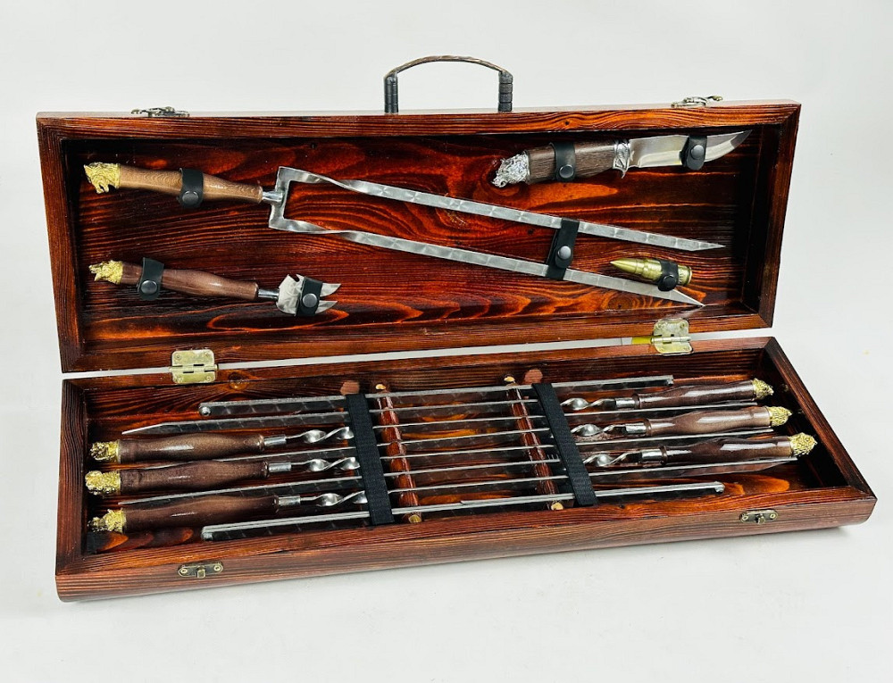 Подарунковий набір шампурів у дерев'яному кейсі САФАРІ-2 (латунні голови звірів) HAPPY DAYS Тернопіль - фото 1