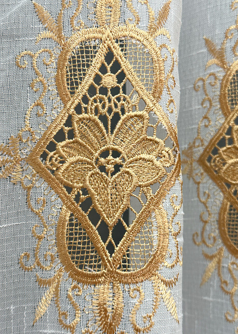 Тюль VR-Textil 1803т Лен с кружевом Белый с золотистым 300х250 см (42-1309) Киев - изображение 7