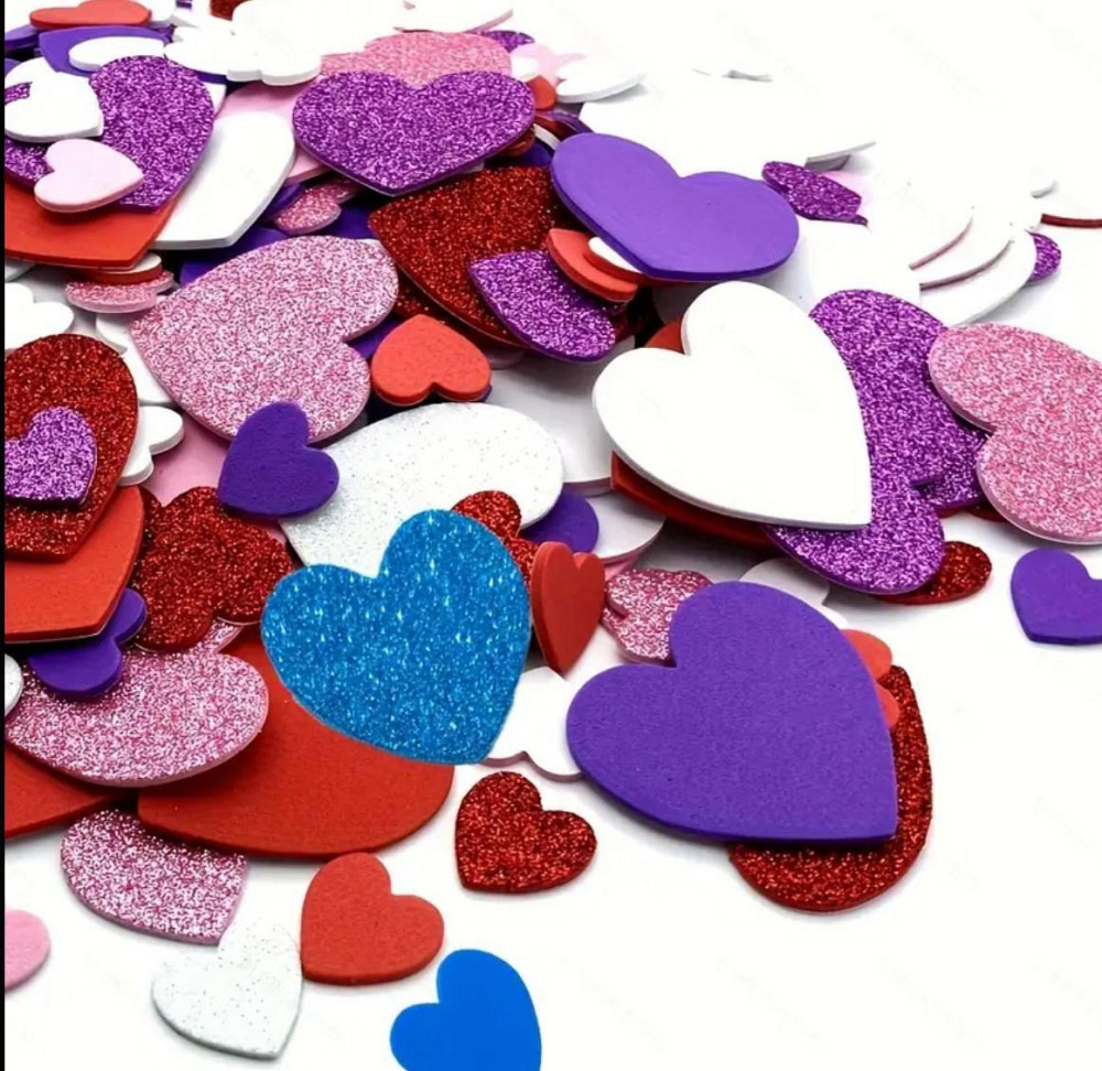 Наклейки у формі серця, самоклеючі наклейки серця, барвисті блискучі серця, набір 50 штук. декор до дня закоханих Київ - фото 4