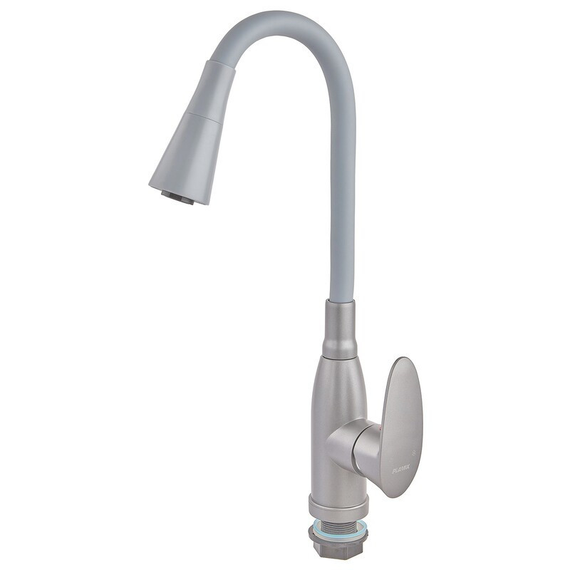 Смеситель для кухни PLAMIX CEZAR-011-B SET GRAPHITE REFL.GRAY с силиконовым изливом, с подводом (PM0720) Киев - изображение 5