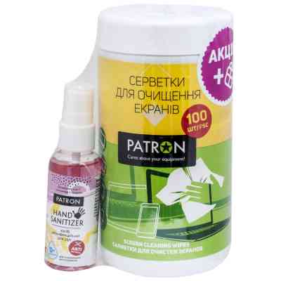 Универсальный чистящий набор Patron Screen wipes 100pcs F3-027 + Hand sanitizer 50ml (CS-PN-F3-050-2) Винница