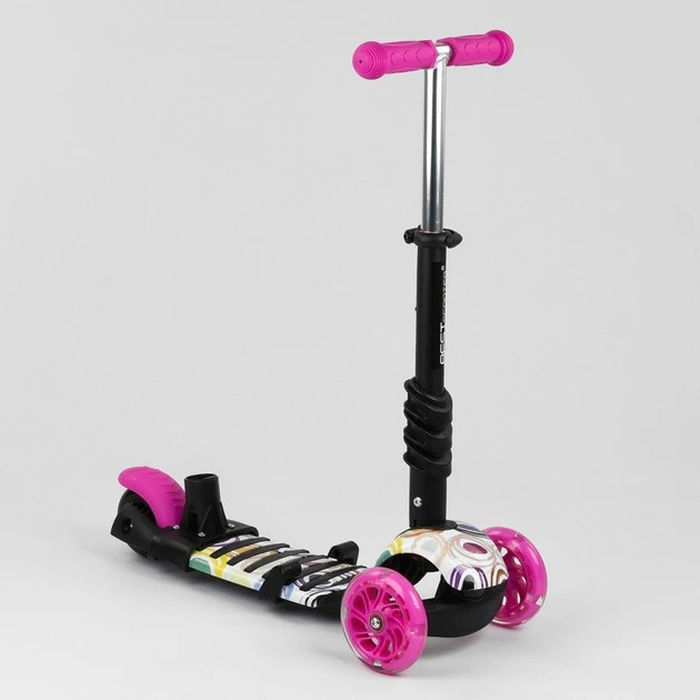 Самокат біговел триколісний Best Scooter з батьківською ручкою підсвічуванням коліс Рожевий абстракція (75009) Чернігів - фото 4