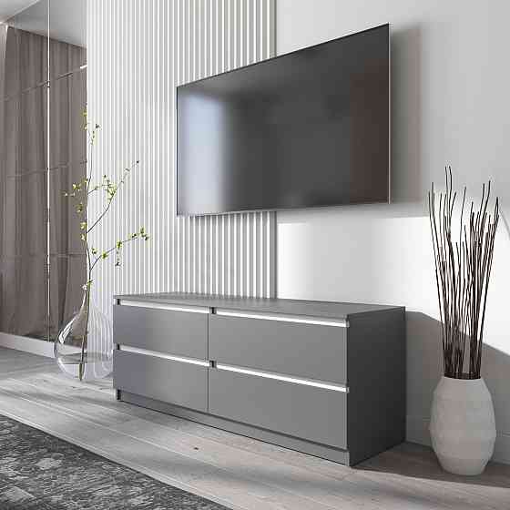 Тумба под телевизор VAYS R-6 Антрацит-Белые планки, 4 ящика без ручек, ЛДСП, 140×40×53 см Львов