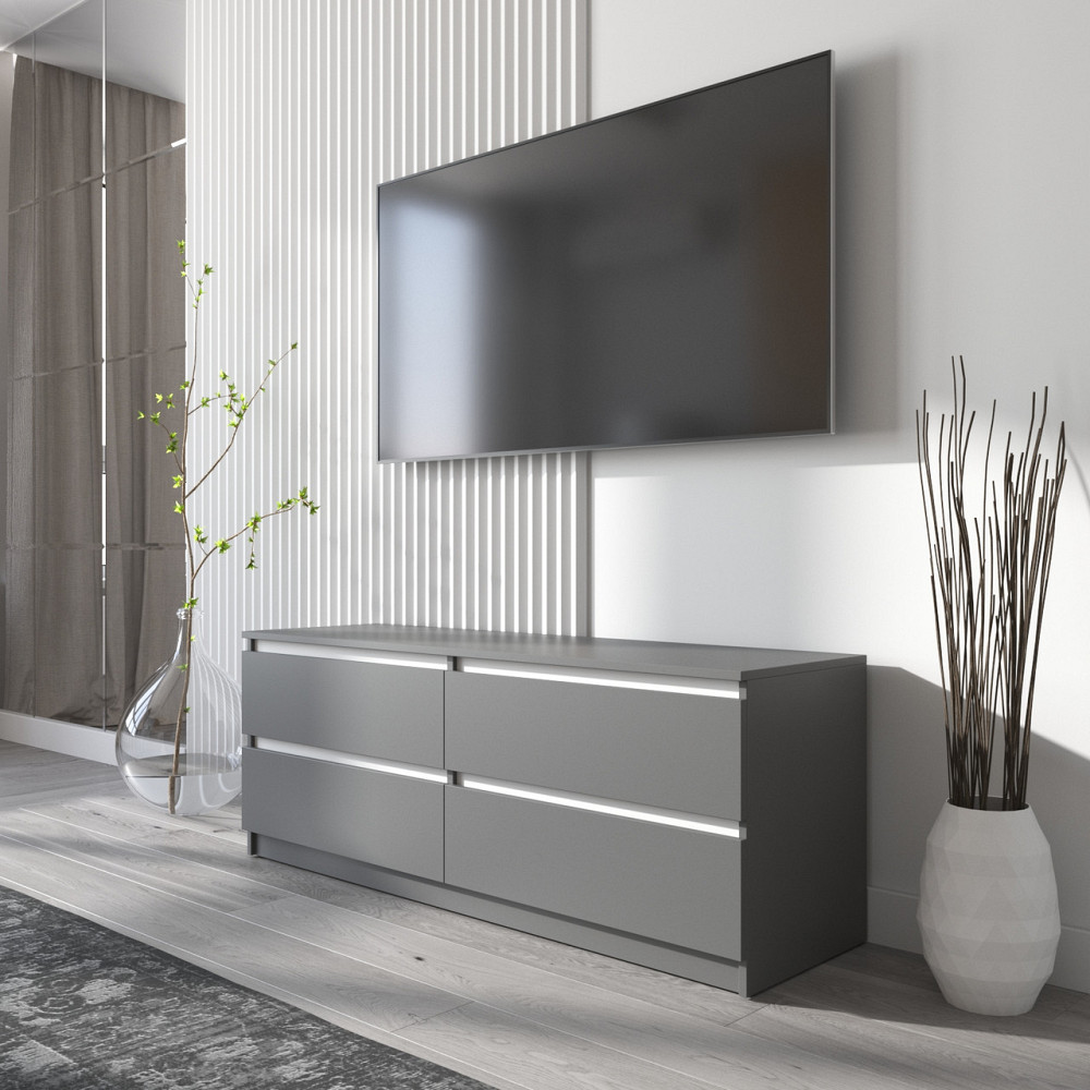 Тумба под телевизор VAYS R-6 Антрацит-Белые планки, 4 ящика без ручек, ЛДСП, 140×40×53 см Львов - изображение 1