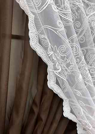 Кухонные шторки VR-Textil № 101к с подвязками венге с белым 330х170 см (52-1195) Киев