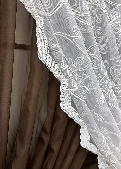 Кухонні шторки VR-Textil № 101к з підв'язками венге з білим 330х170 см (52-1195) Київ - фото 6