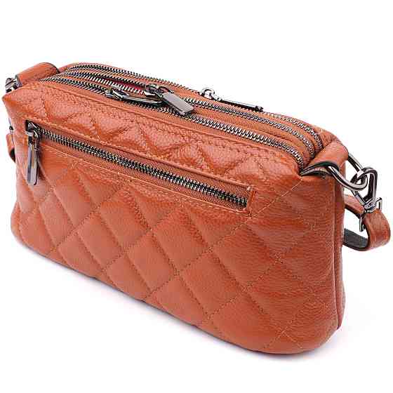 Жіноча сумка прошита модними ромбами з натуральної шкіри Vintage sale_15143 Рудий Київ