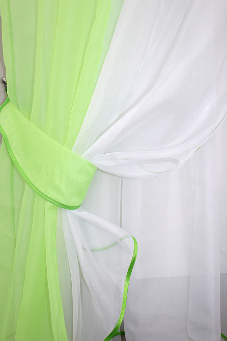 Кухонний комплект VR-Textil № 038к шторки і тюль салатовий з білим 280х170 см (50-468) Київ - фото 3