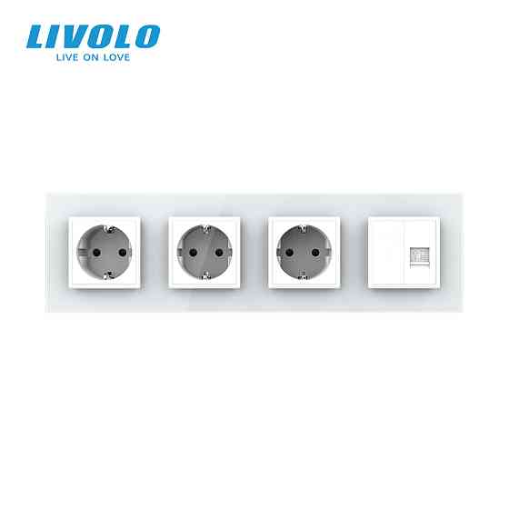 Розетка чотиримісна комбінована Силова Інтернет Livolo білий скло (VL-C7C3EU1CK0-11) Коломыя