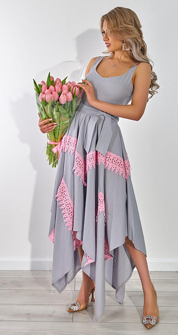 Лляне плаття з бавовняним мереживом (42) Київ - фото 2