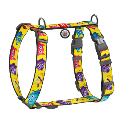 Шлея для собак WAUDOG Nylon анатомічна H-подібна з QR-паспортом "Мохнаті монстри" пластиковий фастекс, M (344-4050) Вінниця - фото 1