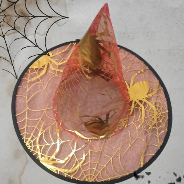 Шапка Хэллоуин с пауками и паутиной one size красно-золотистый Киев - изображение 1