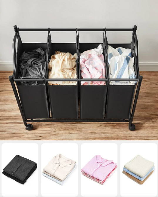 Кошик для білизни на коліщатках сортувальний з кришкою і відділеннями для зберігання брудної білизни Leobert Breesal Київ - фото 5