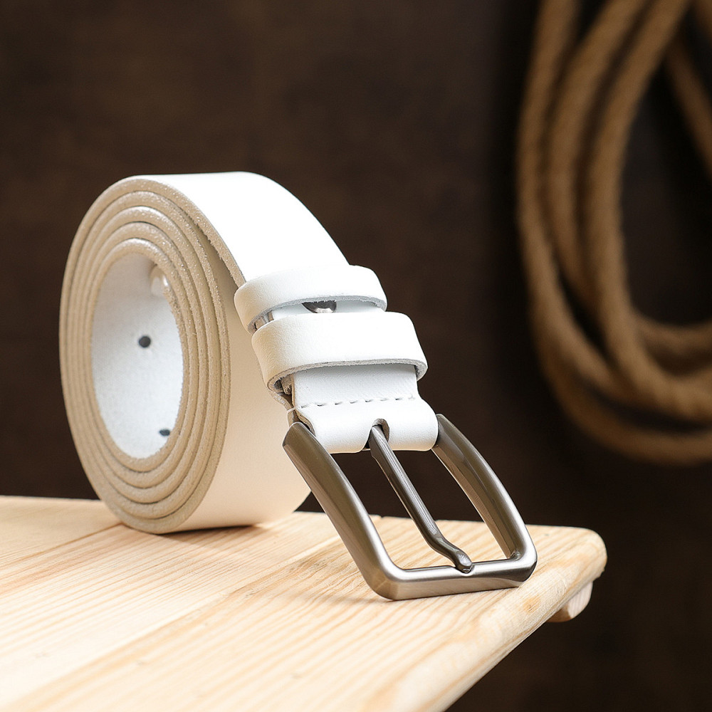 Універсальний ремінь з натуральної шкіри Vintage 20703 Білий Київ - фото 8