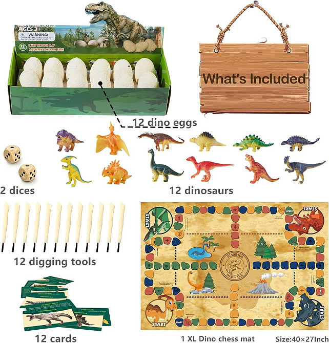 STEM набір археолога для розкопок “Яйця динозаврів” з 12 фігурками, ігровим полем, картками та інструментами для дітей 5–10 років Київ - фото 9