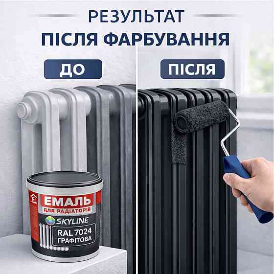 Акрилова емаль для радіаторів і труб опалення SkyLine, глянцева, термостійка, без запаху, графітова, 3 л Харків