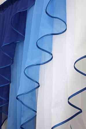 Кухонная занавеска VR-Textil № 104к ламбрекен и тюль синий с голубым и белым 200х170 см (50-876) Киев