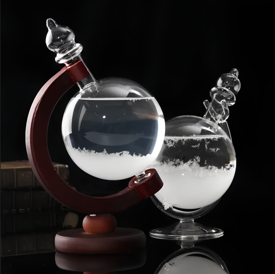 Барометр Штормгласс RESTEQ большой глобус-капля на деревянной подставке, предсказатель погоды и стильный элемент интерьера Киев