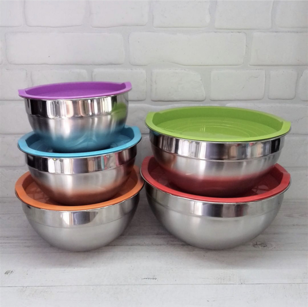 Набор из 5 мисок UN-1517 из нержавеющей стали с пластиковыми крышками для хранения и приготовления пищи Одесса - изображение 4