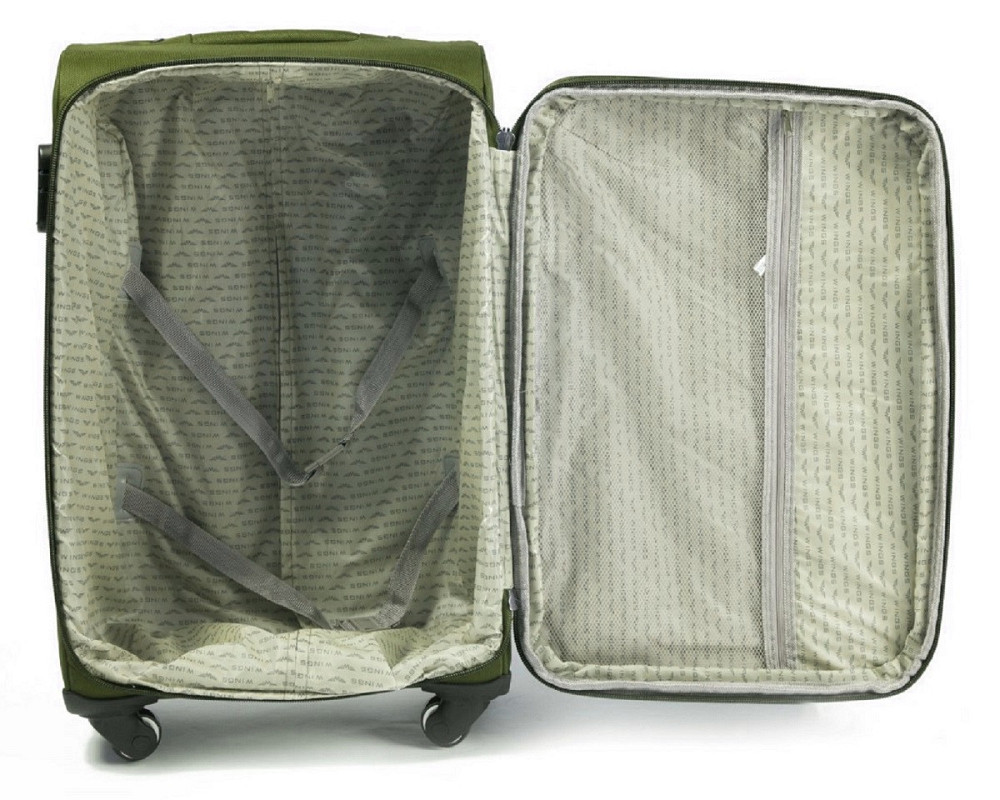 Чемодан тканевый WINGS 1708 большой с улыбкой 4 колеса 75 см оливковый Киев - изображение 4