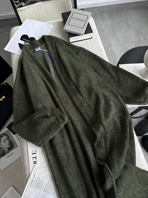 Жіночий затишний оверсайз кардиган із поясом альпака Хакі Одеса - фото 8