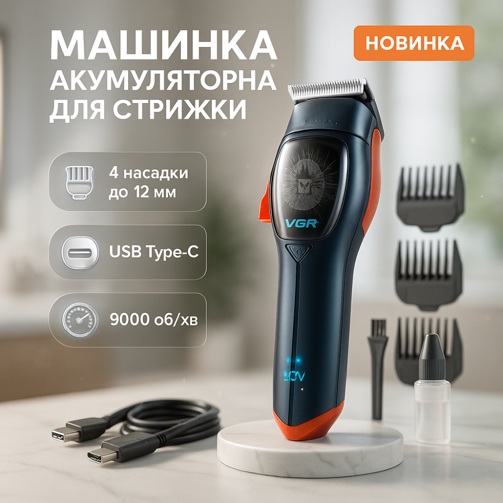 Практична машинка для стрижки волосся VGR, Машинка-тример 3 в 1 для стрижки волосся AE-22 Київ - фото 18