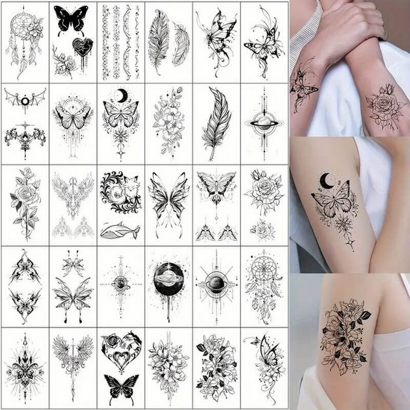 Набор временных тату «Черные мини» black-tattoo-mini-set-30 из 30 черных по 9,5 х 5,5 см Винница - изображение 1