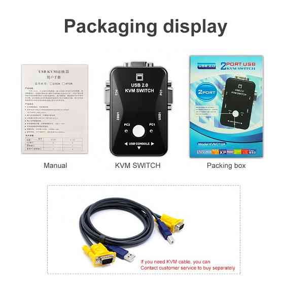 Перемикач KVM на 2 порти для двох комп'ютерів Київ