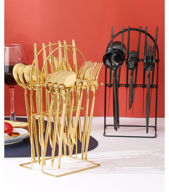 Набор тонких столовых приборов 24 шт х 6 персон  Нержавеющая сталь на Подставке Золотые Кременчуг - изображение 4