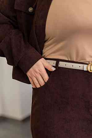 Женский стильный костюм двойка: жакет и юбка микровельвет Шоколадный, 48 Одесса